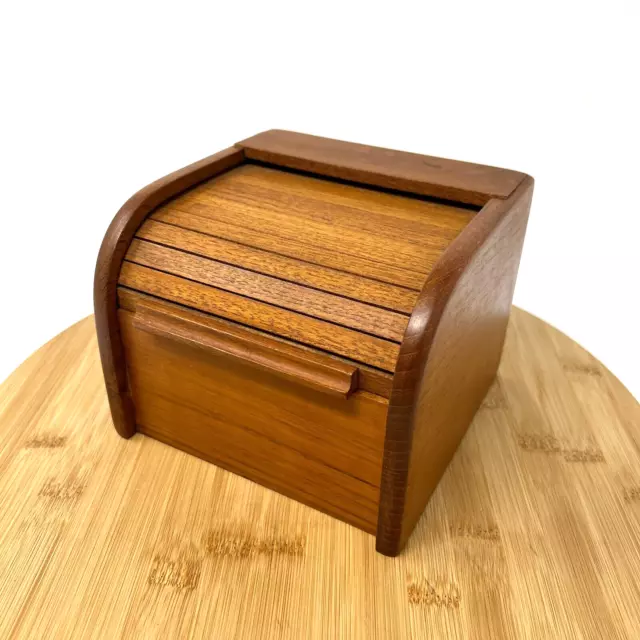 Vintage Teak Wood Wooden Roll Top Desk Top Organizer-Kalmar Designs Mid Century