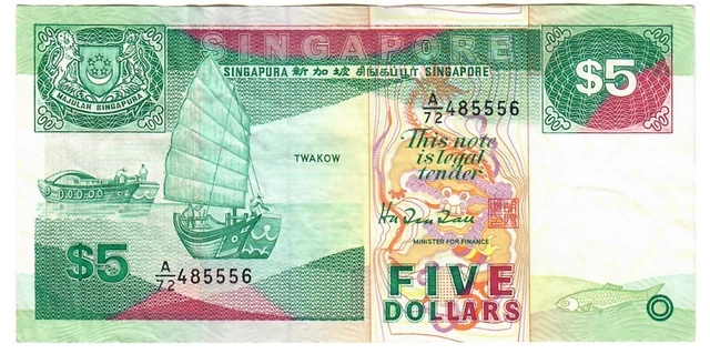 Singapore 5 Dollars 1989 VF "Tau"