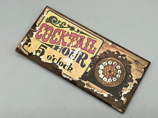 Vintage Cocktail Hour 5 O’Clock Bar Sign Distressed Old Timey Tavern Wall Decor