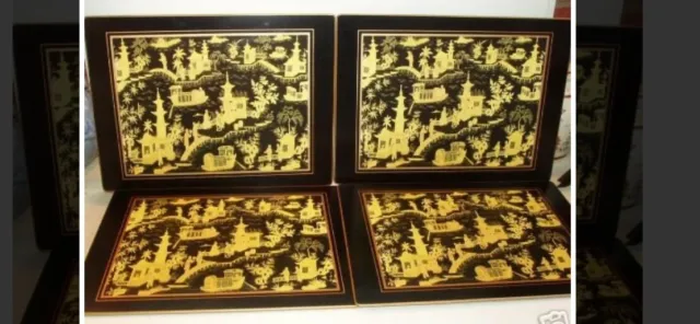 Set of 4 Lady Clare placemats titled Black Lacquer Decatur House. Oriental motif