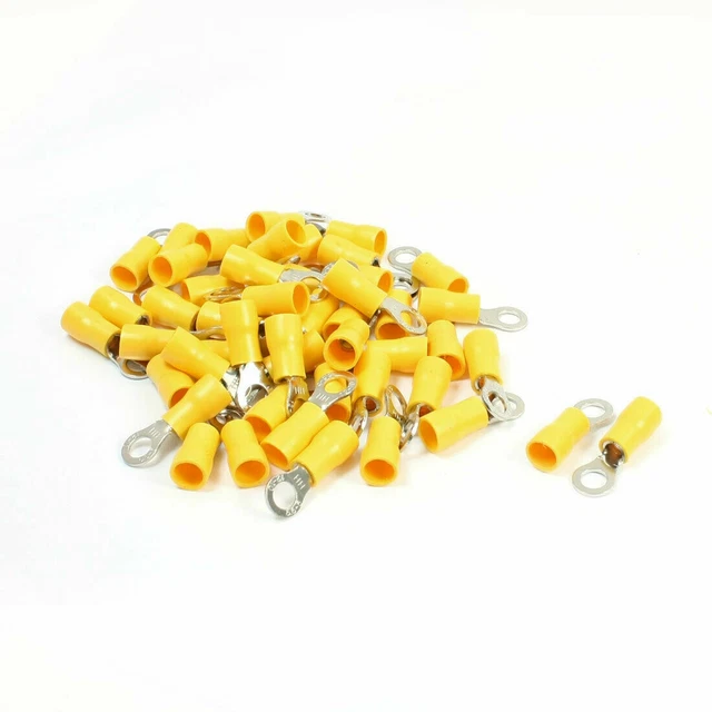 50Pcs RV5.5-5 Ring Tongue Type Pre Insulated Terminals Yellow for AWG 12-10