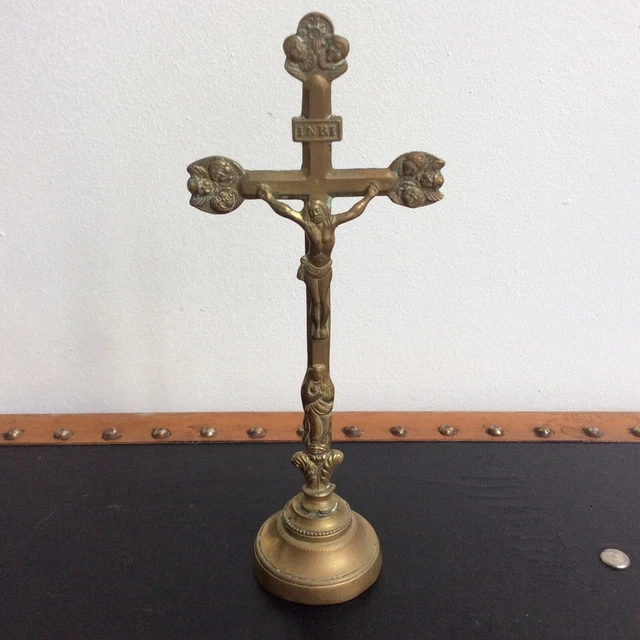 ANCIEN CHRIST CRUCIFIX Laiton Souvenir de la Mission XIXème EUR 46,00