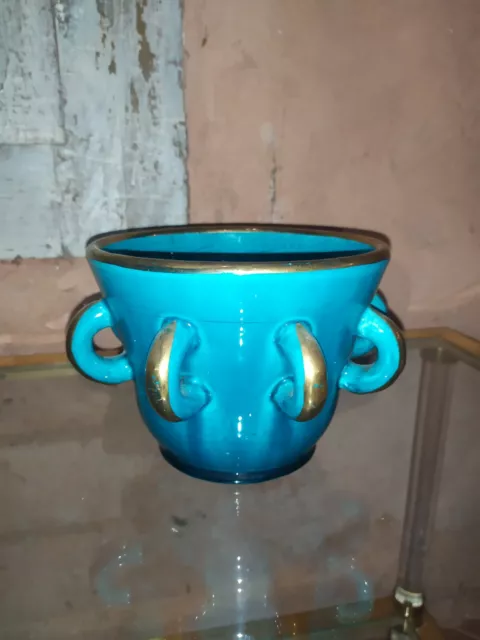 Vase Bleu signé Accolay ceramique vintage