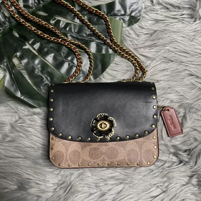 COACH 29416 PARKER With Rivets And Snakeskin Detail Black Multi