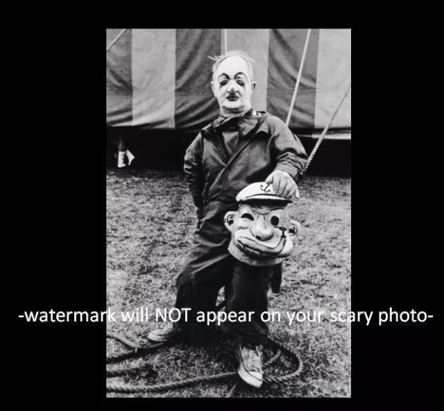 Vintage Freak Midget Circus Act PHOTO Creepy Clown Mask Popeye, Scary Man Weird