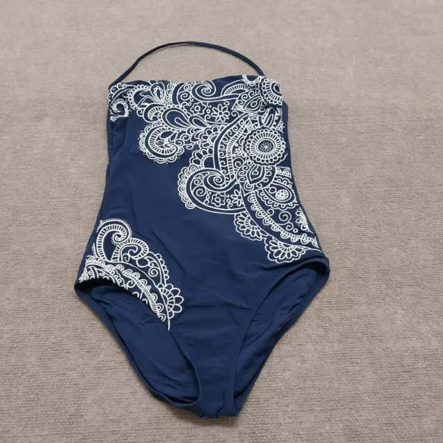 Nanette Lepore Womens Size Small Blue Embroidered Halter One Piece Swim Suit