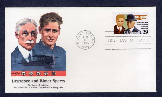 1985 Stamp #C114 Airmail Lawrence and Elmer Sperry FDC Fleetwood