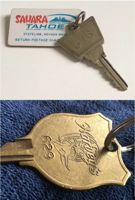 TWO 1960s ORIGINAL Casino Hotel Keys-Harvey's Rm 629 & Sahara Tahoe Rm 316