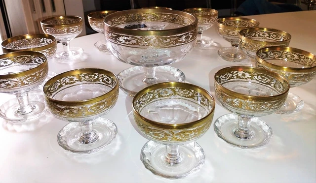 Antico servizio macedonia cristallo e oro 18k - per 12 persone