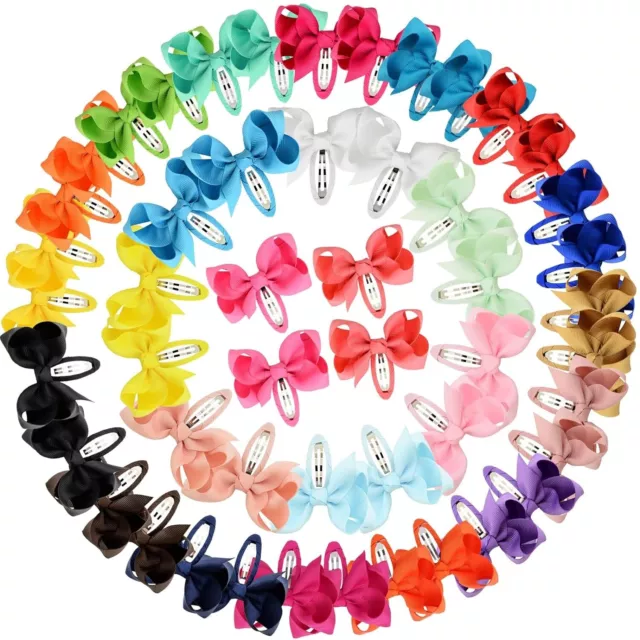 50PCS Snap Hair Clips With Bows Boutique Grosgrain Ribbon 3 Inch No Slip Baby