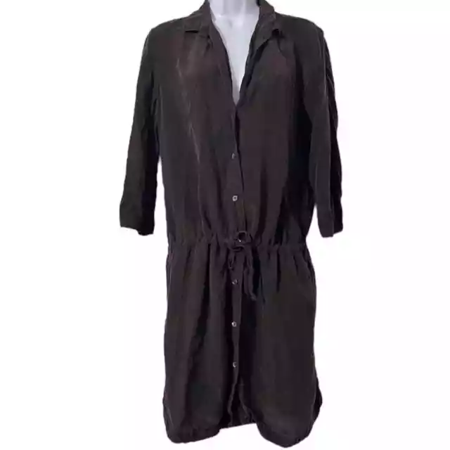 James Perse V-Neck Drawstring Waist Shirt Mini Dress in Dark Brown Sz 2 or S/M