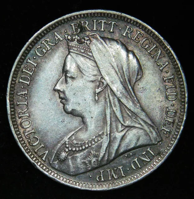 1900 Victoria SHILLING, Old Veiled Head Silver Coin - VERY NICE