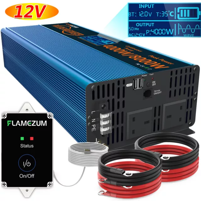 Pure Sine Wave Power Inverter 4000W 8000W DC 12V to 240V Rv Remote Converter LCD