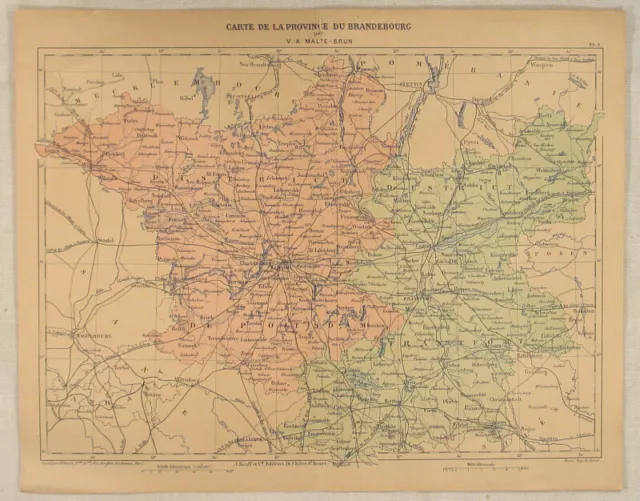 BERLIN Brandenburg Original Landkarte 1885 Frankfurt an der ODER Kottbus Küstrin