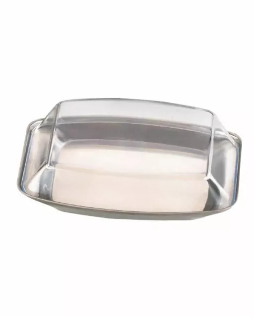 Stainless Steel Butter Dish 18/8 With Clear Lid Kitchen Storage Container Holder