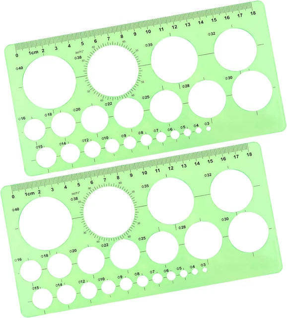 Paquetes de 2 reglas de geometría de medición de plantilla circular, dibujos plantillas reglas Measu