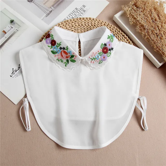 Embroidery Fake False Faux Collar Half Shirt Blouse Detachable Womens CA