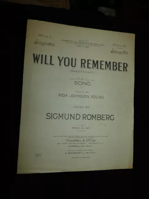 Vintage Original Sheet Music 1937 Will You Remember Song Sigmund Romberg 243 Picclick 
