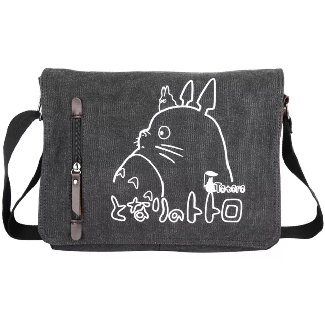 Black Totoro Canvas Messenger Bag Shoulder Bag Cute Kids School Bag Book Satchel
