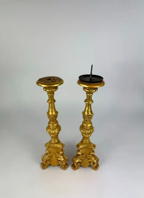 Paar Antike Kerzenständer Barock Altarleuchter 18. Jh. Kerzen Leuchter Holz 50cm 2