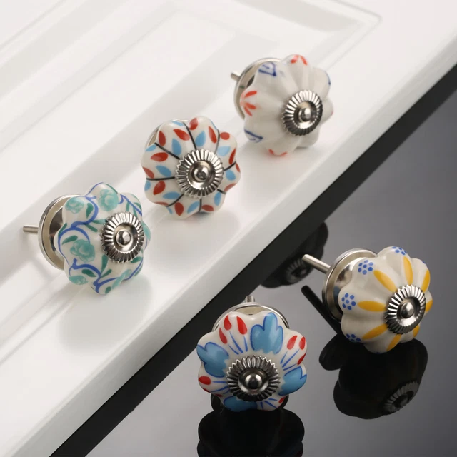 Multi-Coloured Round Ceramic Drawer Knobs Cabinet Cupboard Door Pull Handles