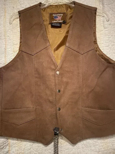 VTG ALL STATE Leather  Western Biker Brown Leather Suede Vest USA Men’s Size XL