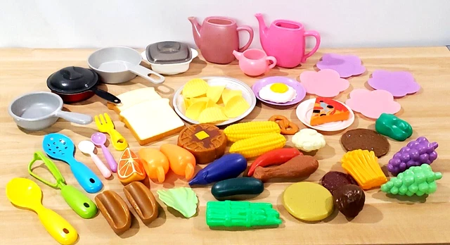 Kids Pretend Kitchen Food Dishes Pots Pans Utensils 59 Pc Lot Play & Learn Toys