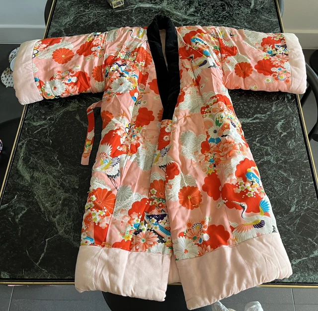 Incredibile kimono trapuntato vintage per bambini dal Giappone gru multicolore