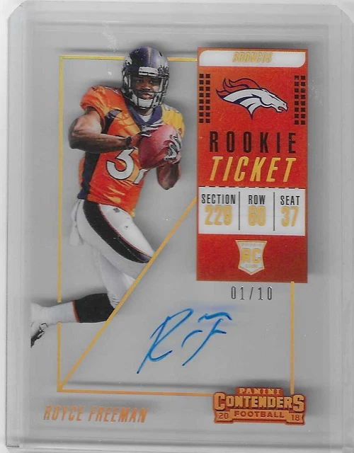 2018 Panini Contenders Royce Freeman 01/10 Clear Autograph Rookie DENVER BRONCOS
