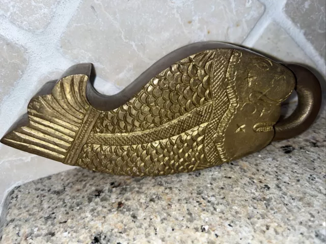 Vintage, Antique Heavy Brass Oriental Asian Carp Koi Fish - Cabinet Bar Lock