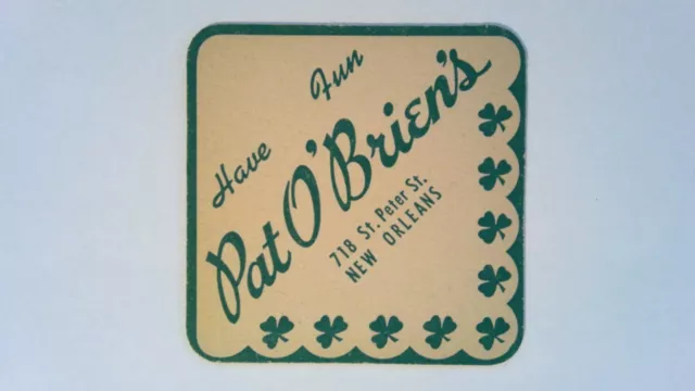 Pat O'Brien's Bar Drink Coaster Card New Orleans Irish Shamrock 718 St. Peter St