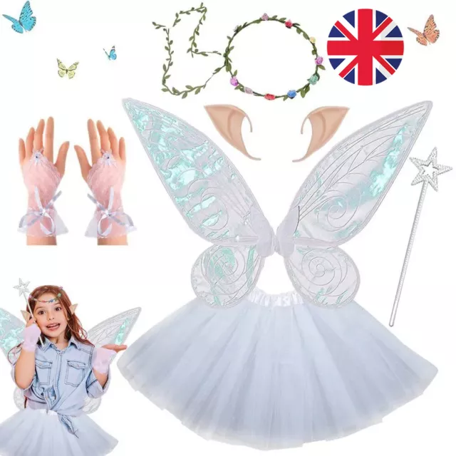 Girls Kids Fancy Dress Up Fairy Halloween Butterfly Wings Tutu Outfit Costume
