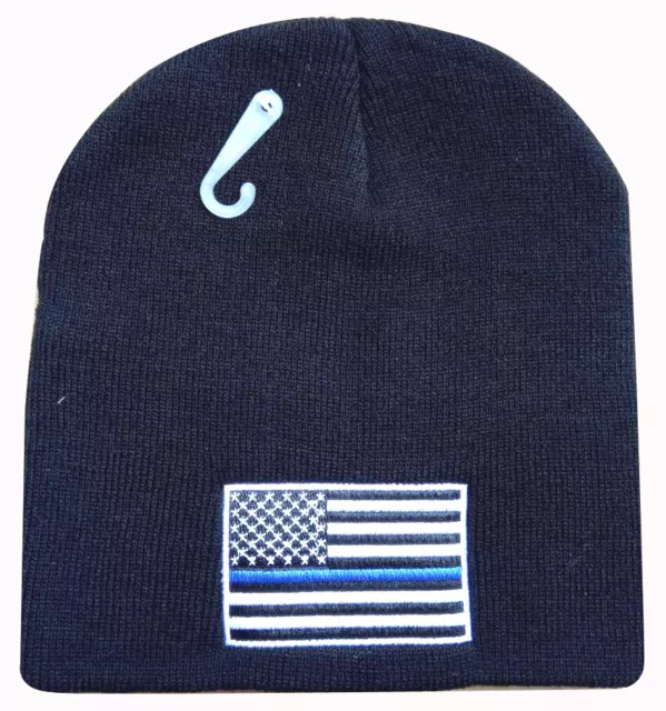 Police Dept. Thin Blue Line Flag Winter Beanie Black Warm Hat
