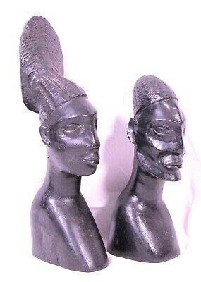 African Tribal Art Statue Man & Woman Bust Wood Carved Figurine Sculpture