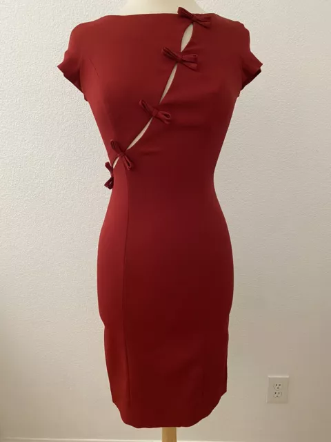 Vintage Moschino Cheap & Chic Dark Red pencil Dress Bow Cutout Detail size 6