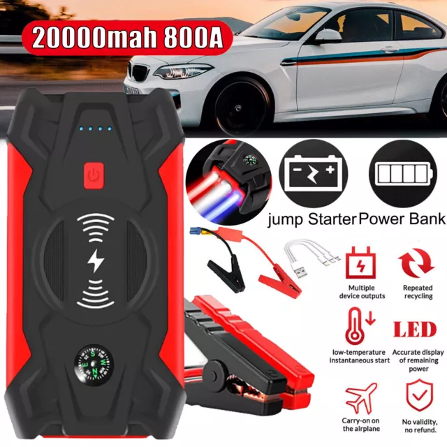 Auto Starthilfe Jump Starter 20000mAh 800A LED Ladegerät Booster USB Powerbank