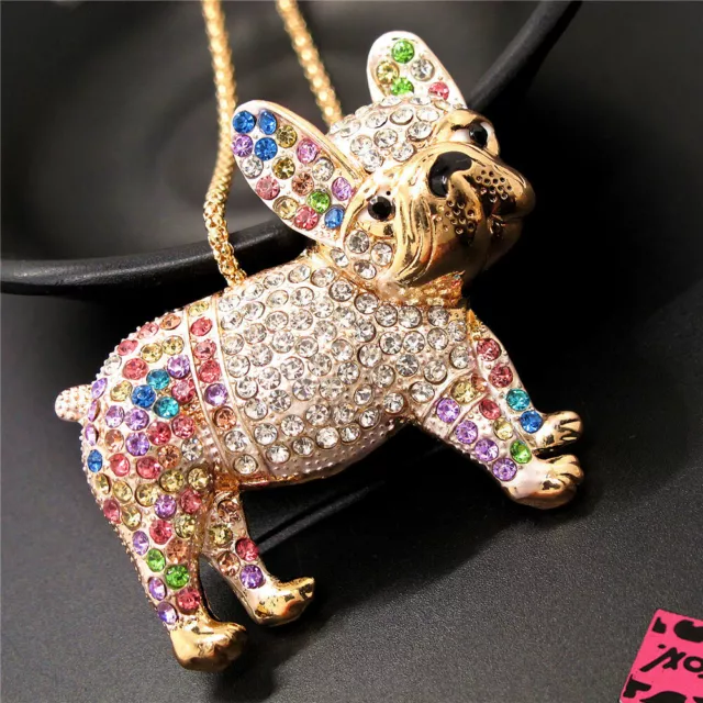 Fashion Women Mixcolor Rhinestone Bling Cute Pug Dog Crystal Pendant Necklace 3
