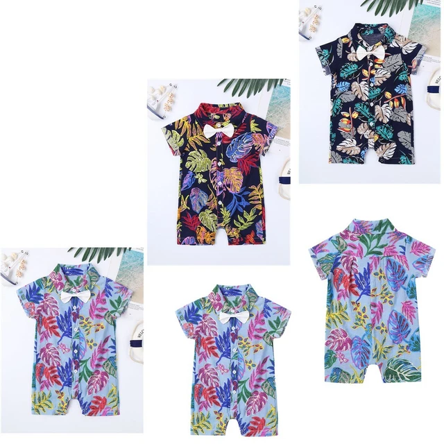 Baby Boys Cotton Summer Romper Newborn Kids Short Sleeve Hawaiian Shirt Jumpsuit