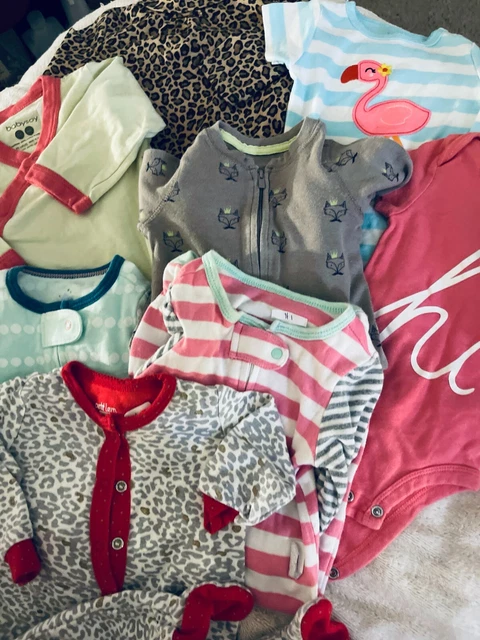 CARTERS baby GIRL CLOTHES SALE NB TO 3M 3 MONTHS  8PCS BABIES CREEPERS LEOPARD