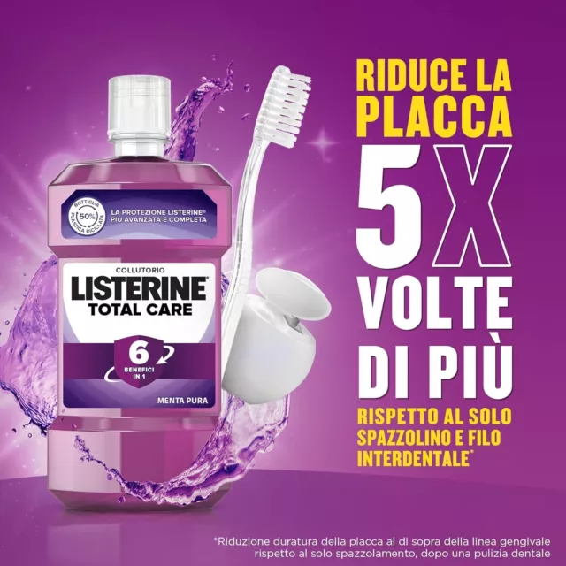 6 x Listerine Colluttorio, Total Care, Menta Pura, 6 benefici in 1 da 600ml 2