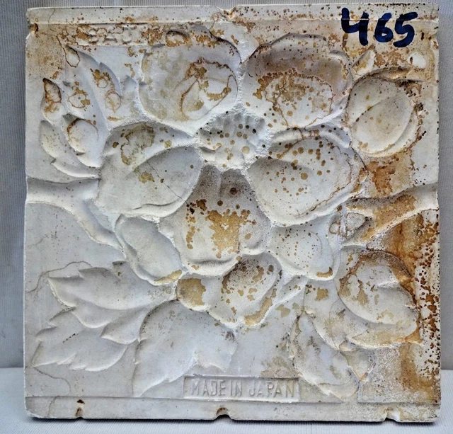 Majolica Tile Vintage Art Nouveau Ceramic Glazed Saji Japan Embossed Rose #465 3