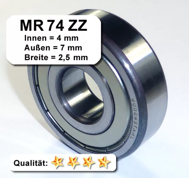 2 Stk. Radiales Rillen-Kugellager MR74ZZ (4x7x2,5), MR74-2Z