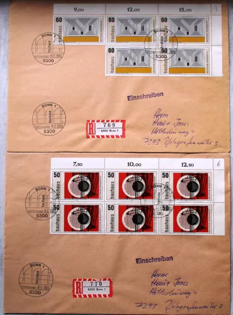 Bund Mi.Nr. 1163+1164+1165+1166 auf 4 FDC Reco-Briefen mit ESST Bonn