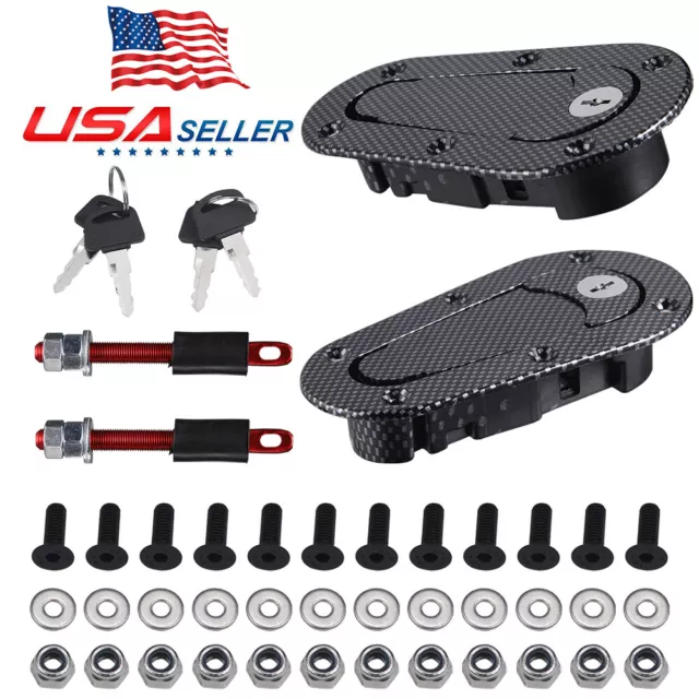 Universal Car Bonnet Plus Flush Mount Hood Latch Pin Key Locking Carbon Fiber US
