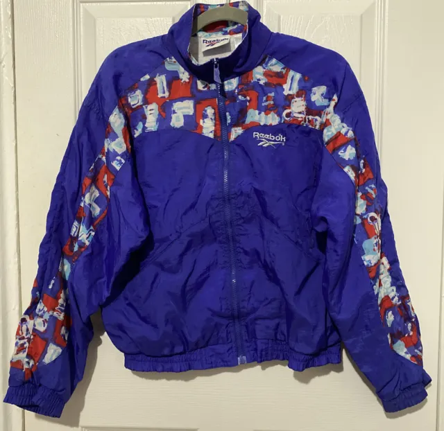 Vintage 90s Reebok Womens Blue Full Zip Windbreaker Jacket Size Small