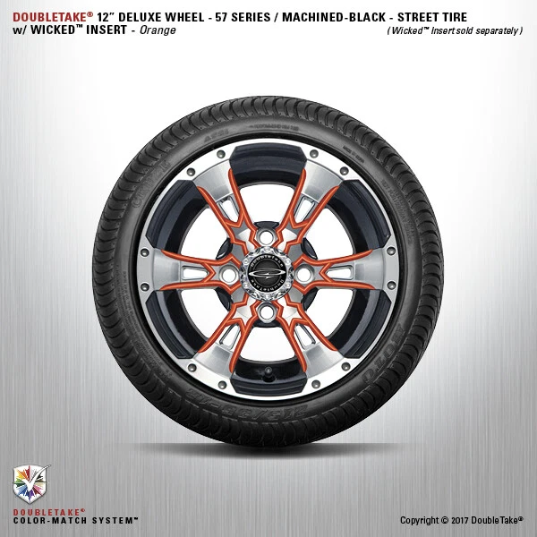 Set De 4 Double Take Usiné Noir Orange 57 Séries Roue Et Pneu 12 " Golf Voiture