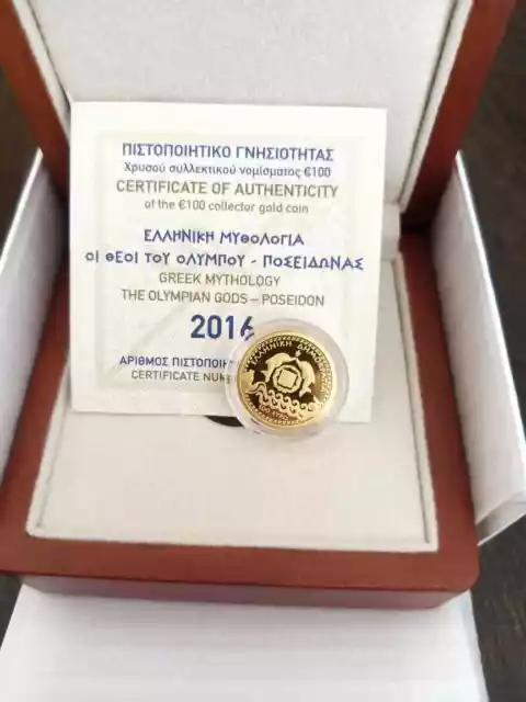 Moneda de euro de oro, Grecia, 2016, Proof, Poseidón, Moneda de 100 euros 2