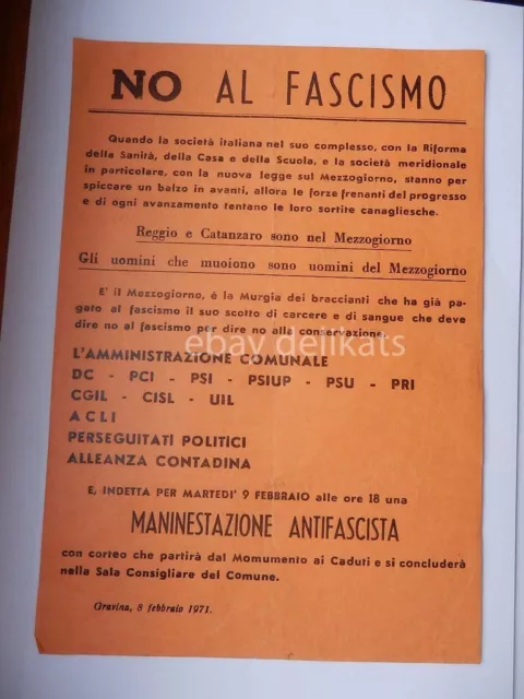 Gravina Puglia 1971 vecchio volantino PARTITO COMUNISTA MANIFESTAZIONE