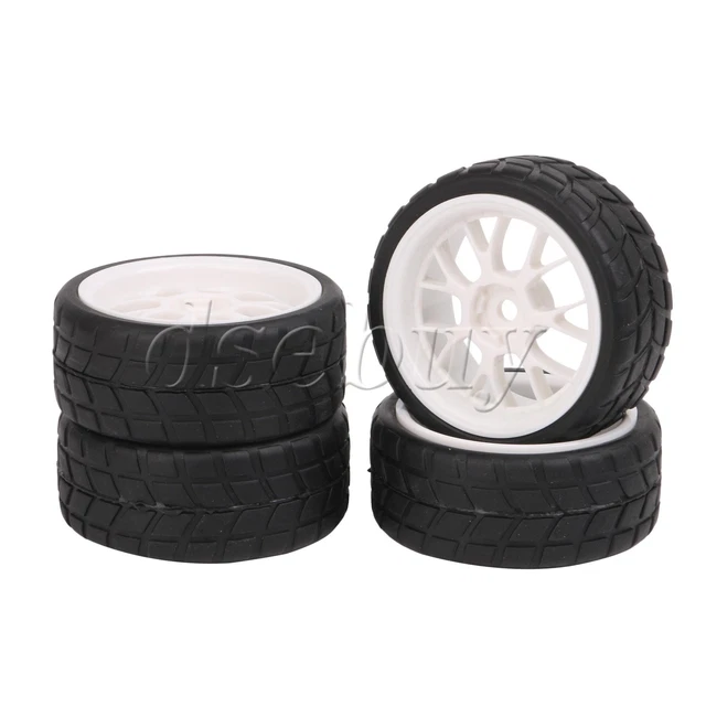 4x Black Rubber Tires Y Shape Plastic Wheel Rims Parts RC 1:10 On Road Car Kit