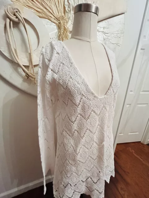 Vanessa Mooney Small Lace V Neck Tunic Top Shirt Cover Up Nwot 2